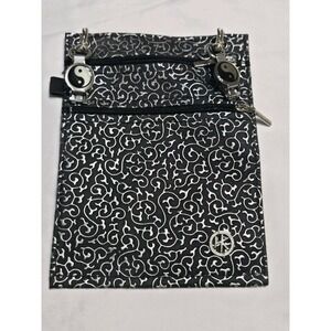 HIP KLIPS Faux Leather ClipOn Double Zip Mini Bag Silver Black Scroll Yin-yang